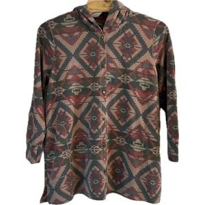 Cuddl Duds Comfortwear Snap Front Cardigan Hooded Southwest Aztec Pockets‎ 3X